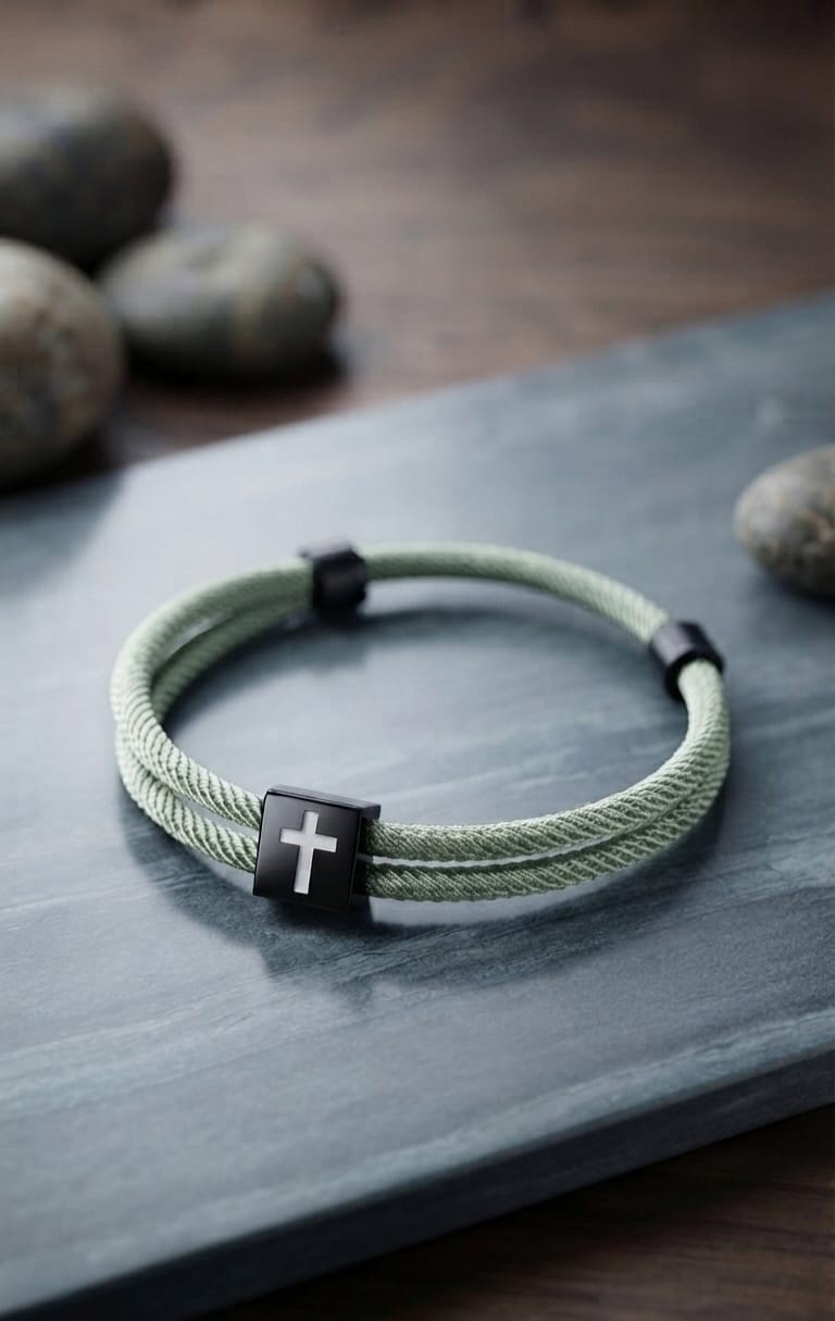 OLIVE GREEN CROSS BRAIDED ROPE BRACELET - 1