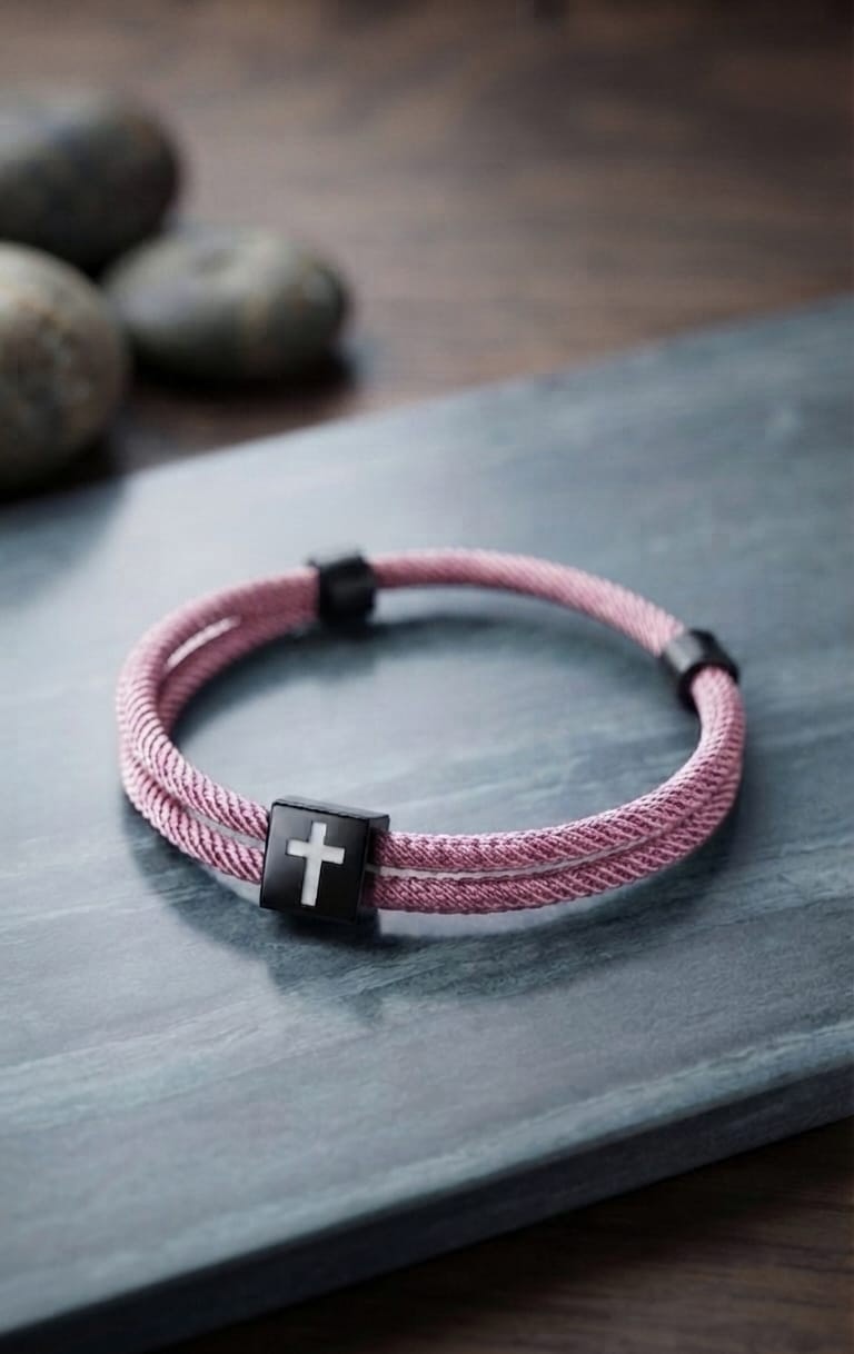 DUSTY ROSE CROSS BRAIDED ROPE BRACELET - 1