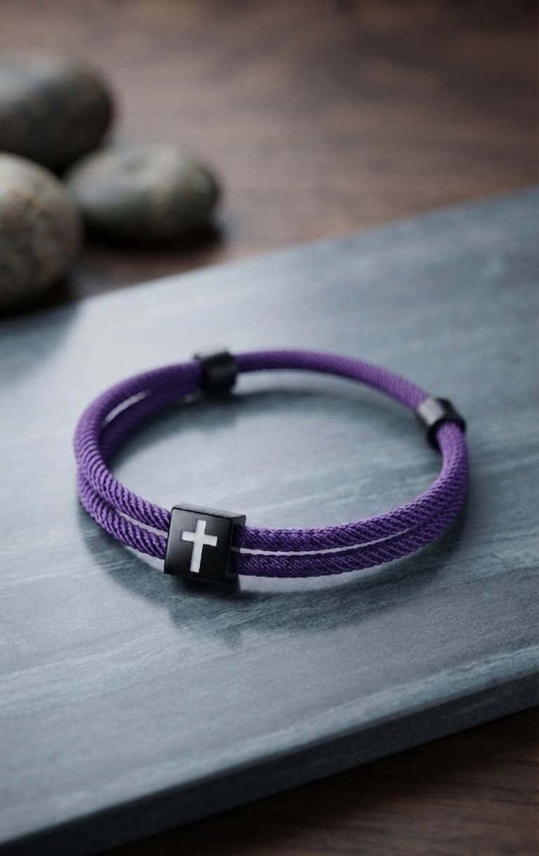 DEEP PURPLE CROSS BRAIDED ROPE BRACELET - 1