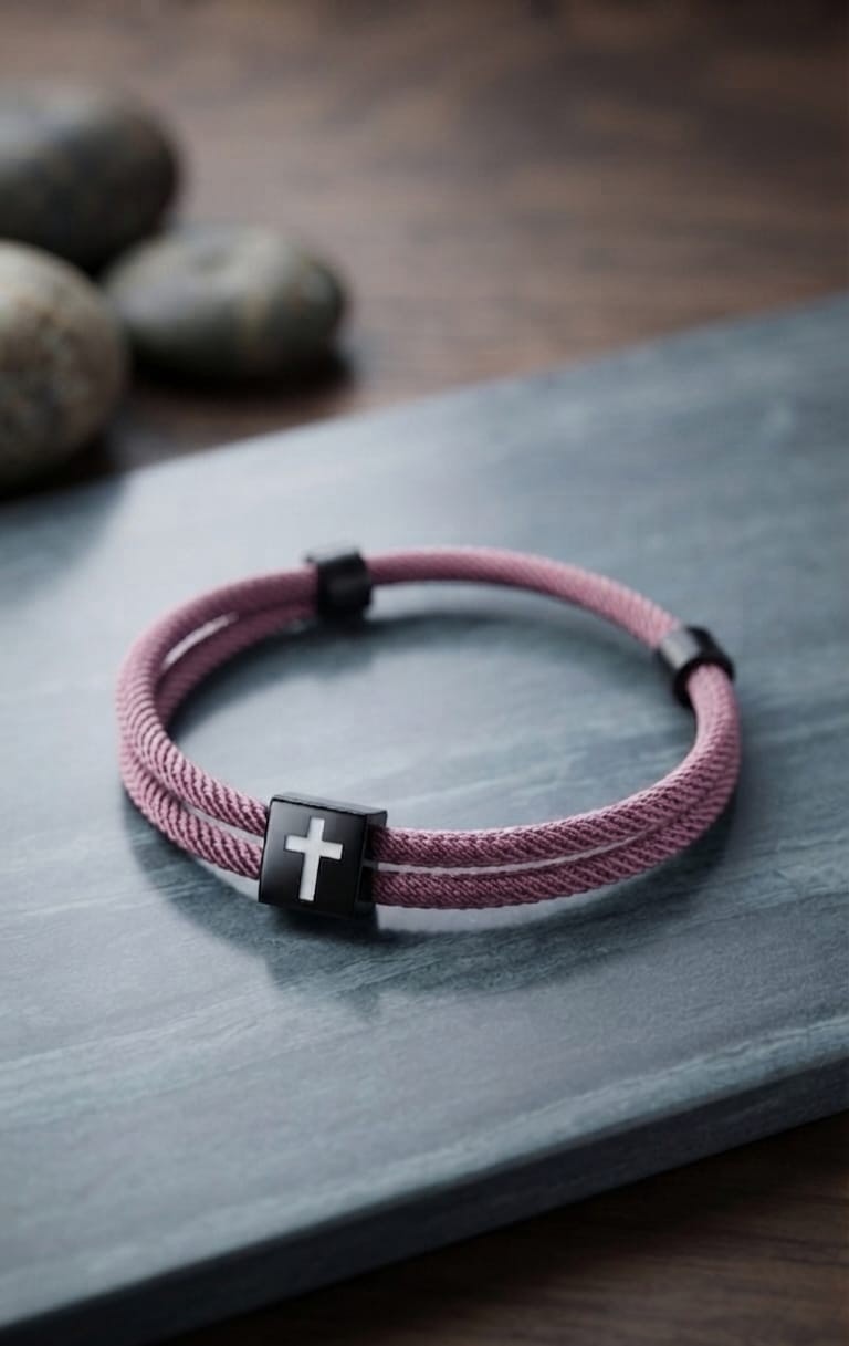 MUTED PURPLE CROSS BRAIDED ROPE BRACELET - 1