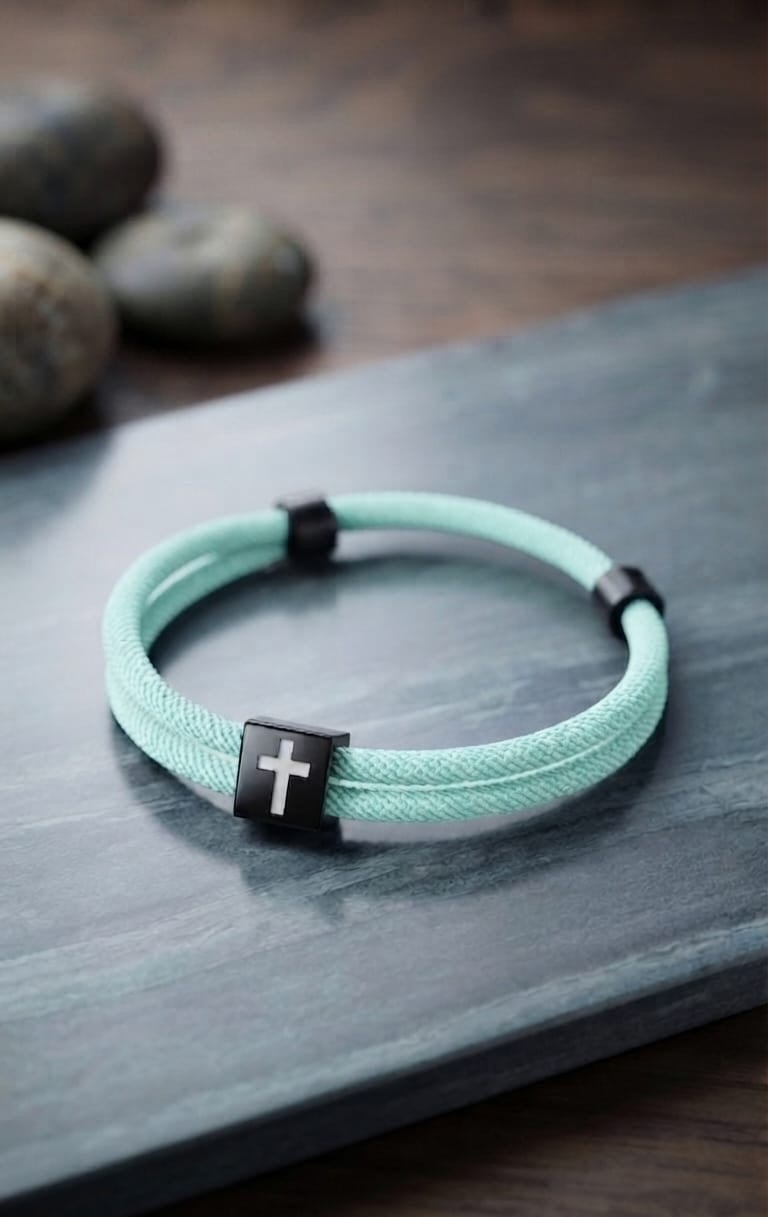 MINT GREEN CROSS BRAIDED ROPE BRACELET - 1