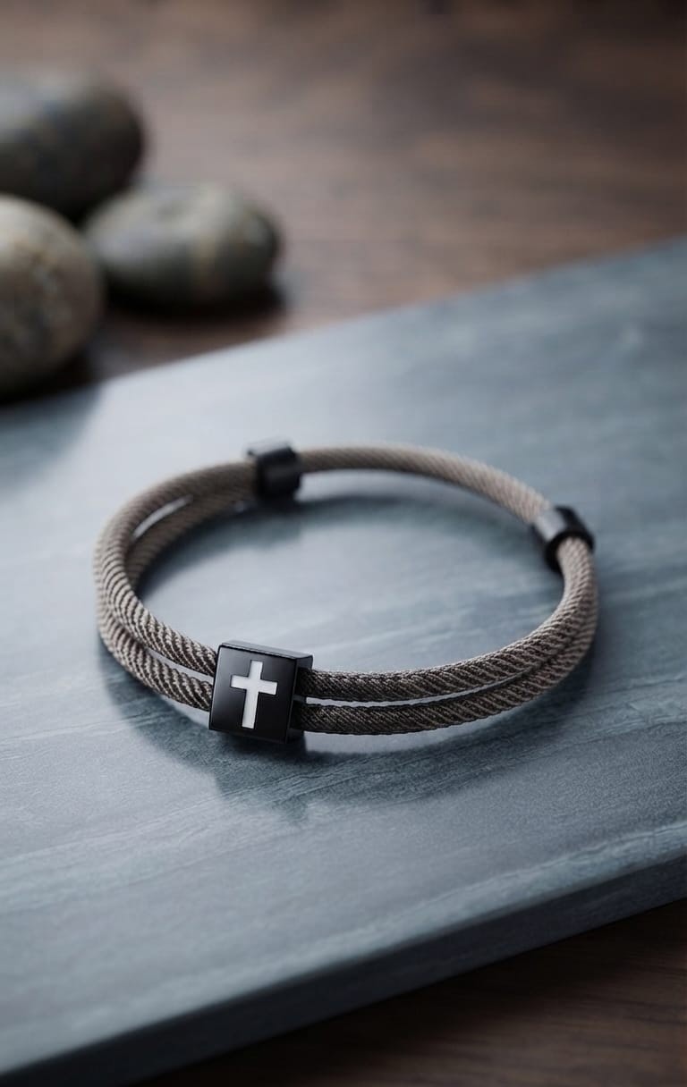BROWN CROSS BRAIDED ROPE BRACELET - 1