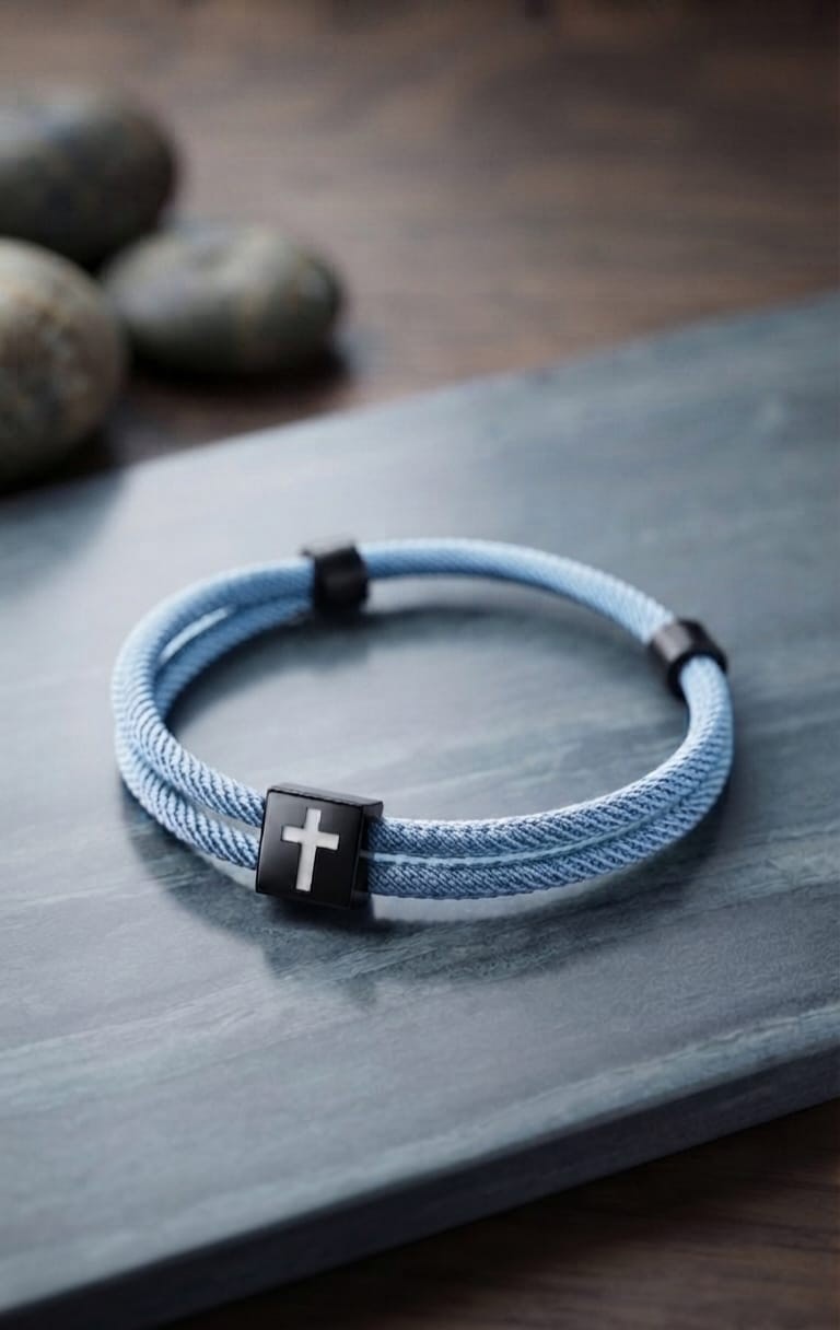 LIGHT BLUE CROSS BRAIDED ROPE BRACELET - 1