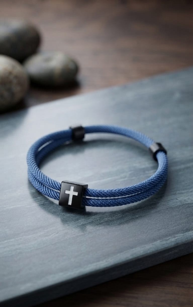 MEDIUM BLUE CROSS BRAIDED ROPE BRACELET - 1