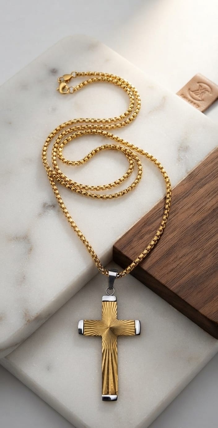 RADIANT CROSS GOLD PLATED NECKLACE - 5