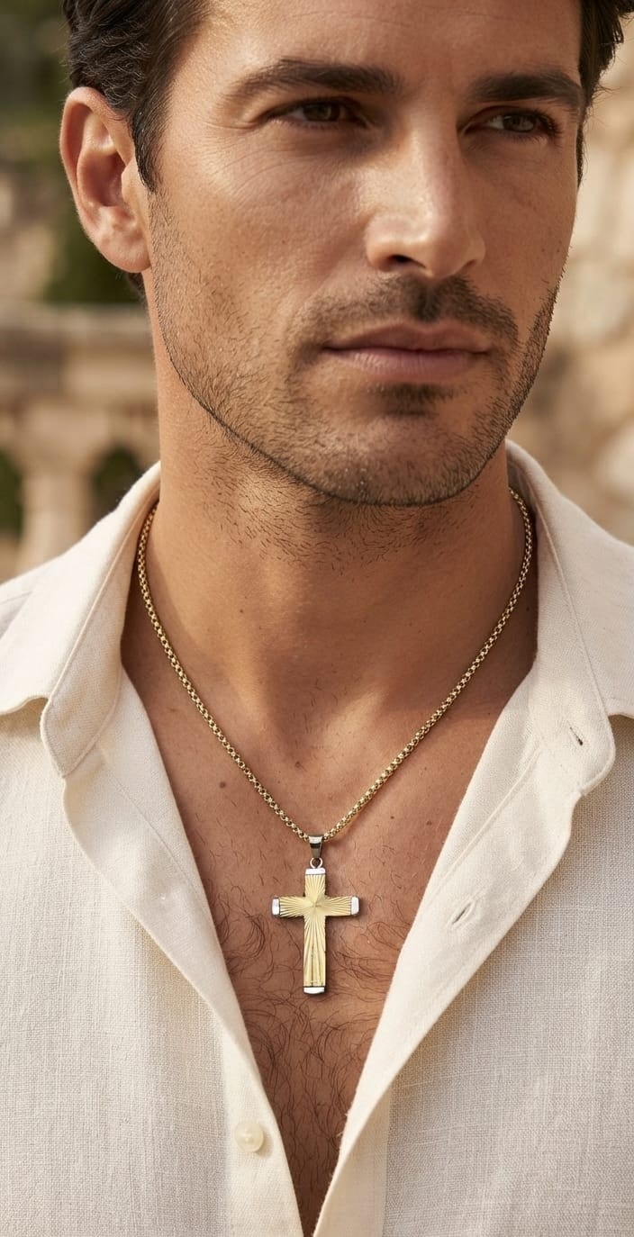 RADIANT CROSS GOLD PLATED NECKLACE - 4