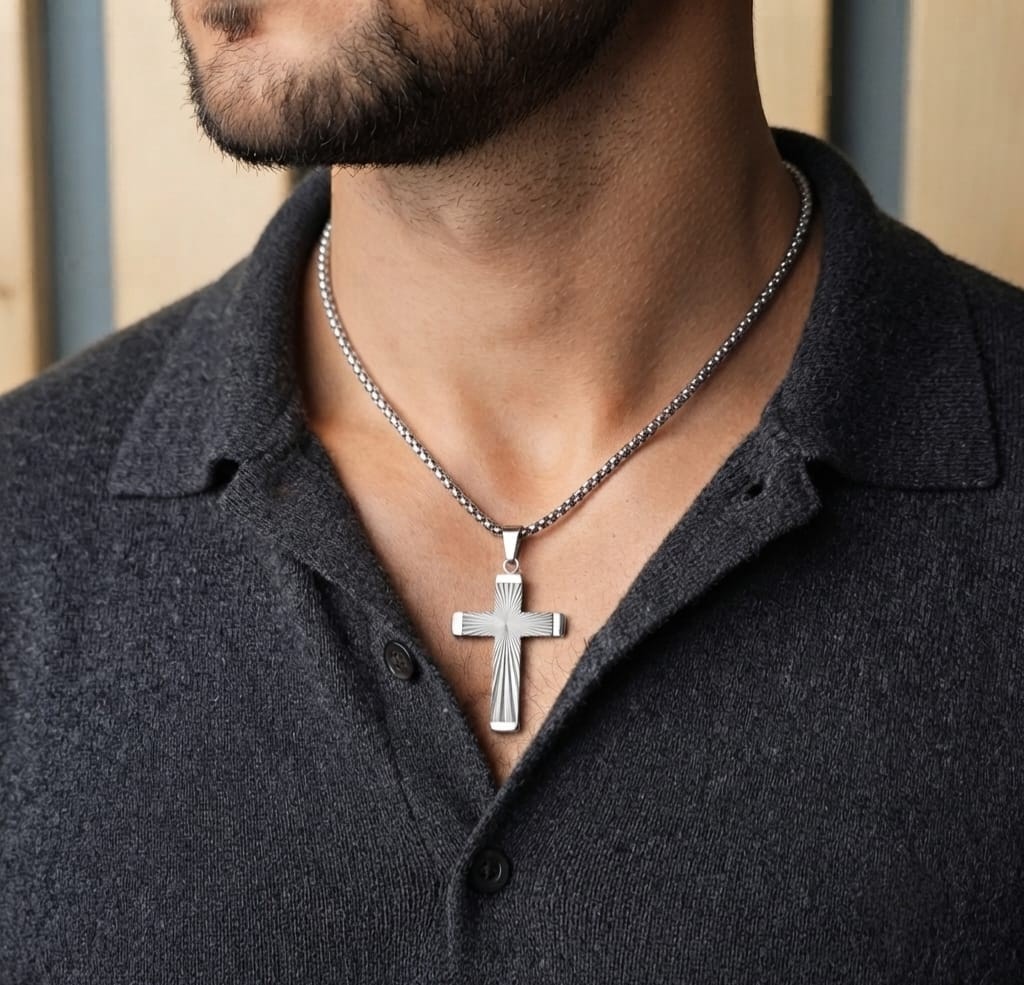 RADIANT CROSS SILVER NECKLACE - 1