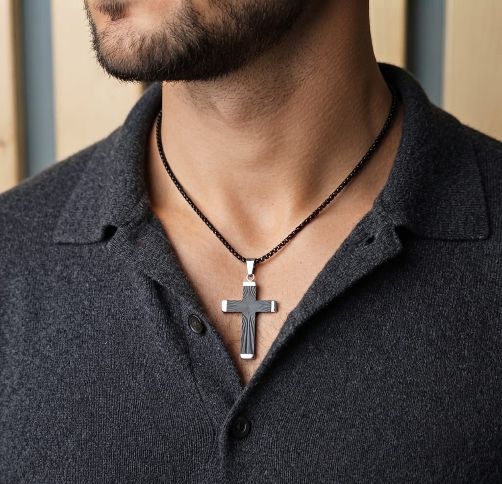 RADIANT CROSS BLACK NECKLACE - 1