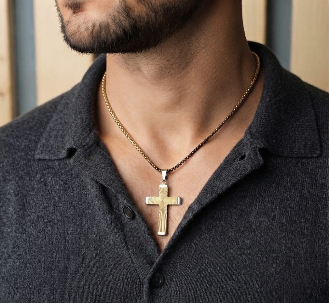 RADIANT CROSS GOLD PLATED NECKLACE - 1