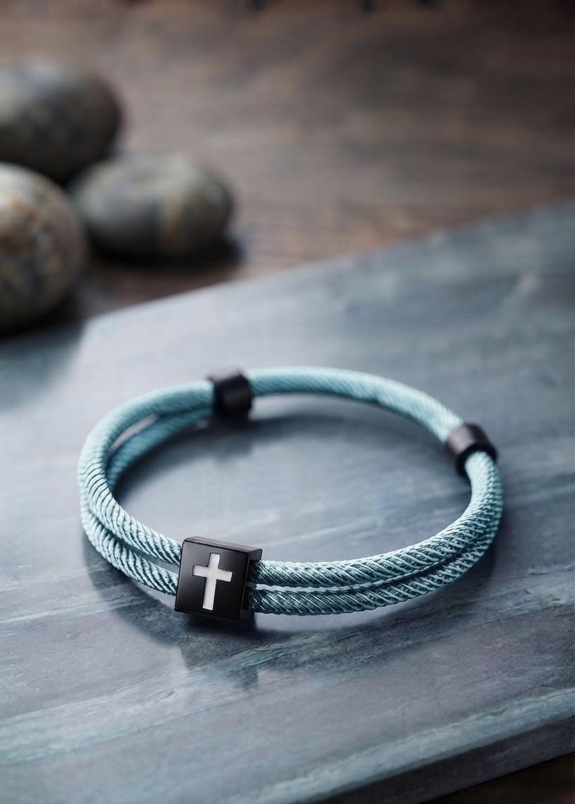 STEEL BLUE CROSS BRAIDED ROPE BRACELET - 1