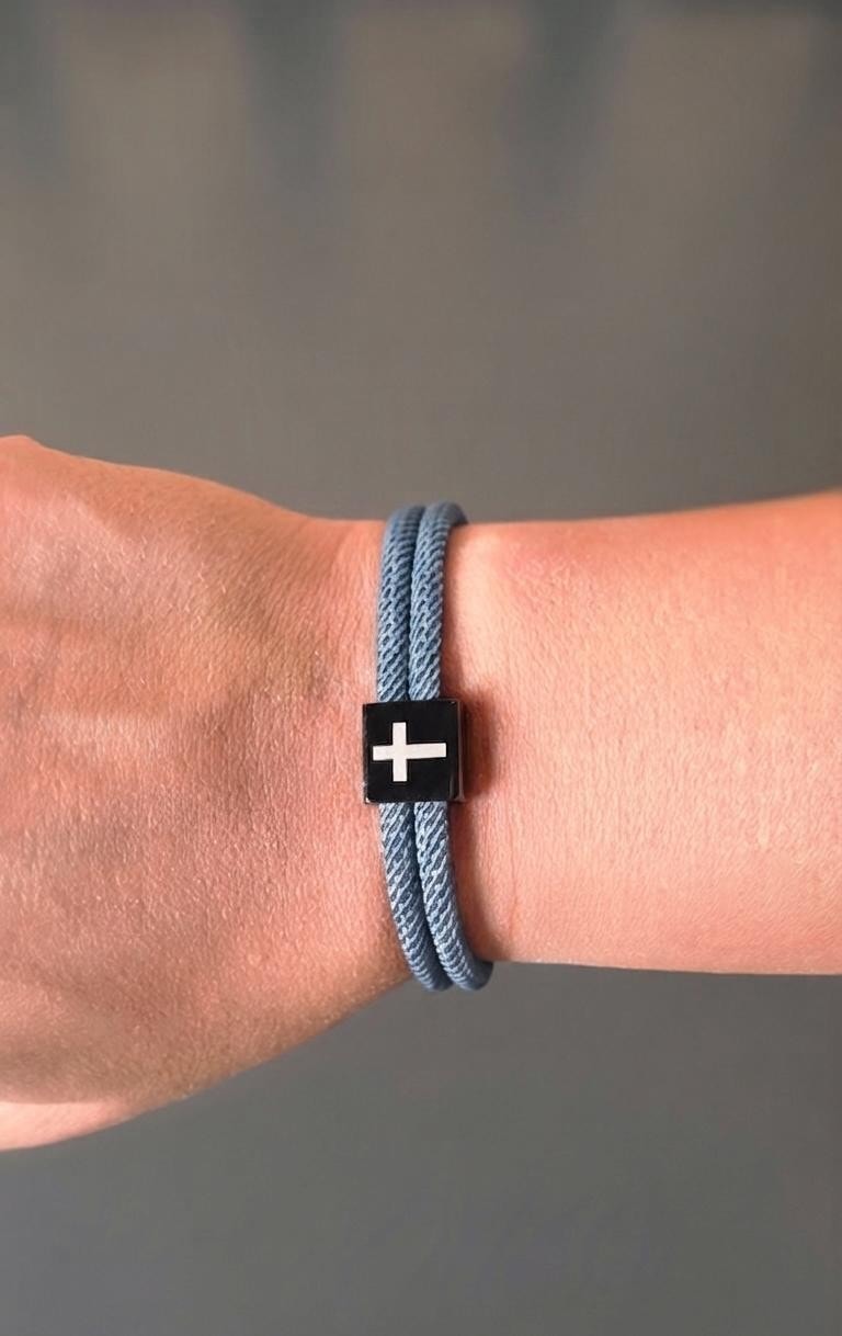 STEEL BLUE CROSS BRAIDED ROPE BRACELET - 2