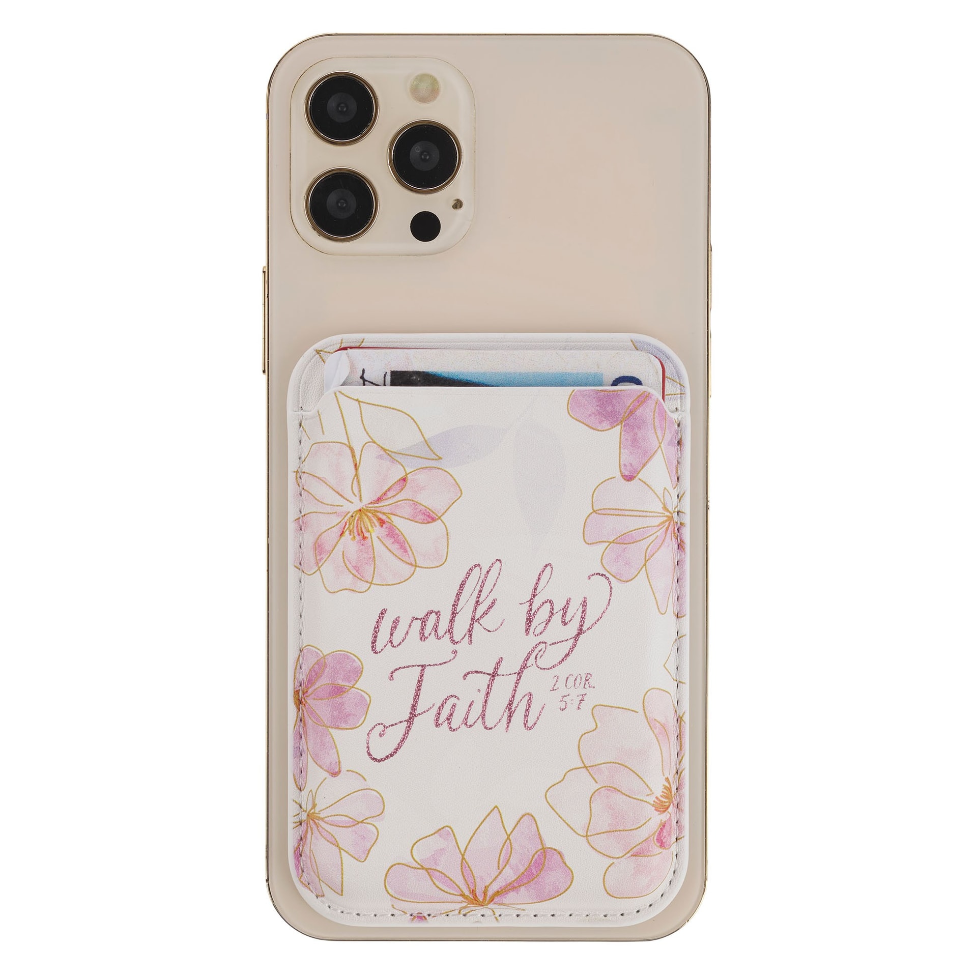 Phone Wallet Magnetic White Floral Walk By Faith 2 Cor 5:7 - 4
