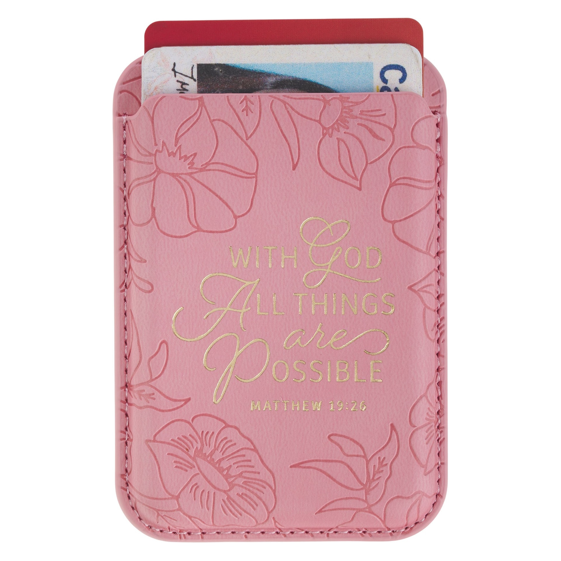 Phone Wallet Magnetic Pink With God All Things Matt 19:26 - 3