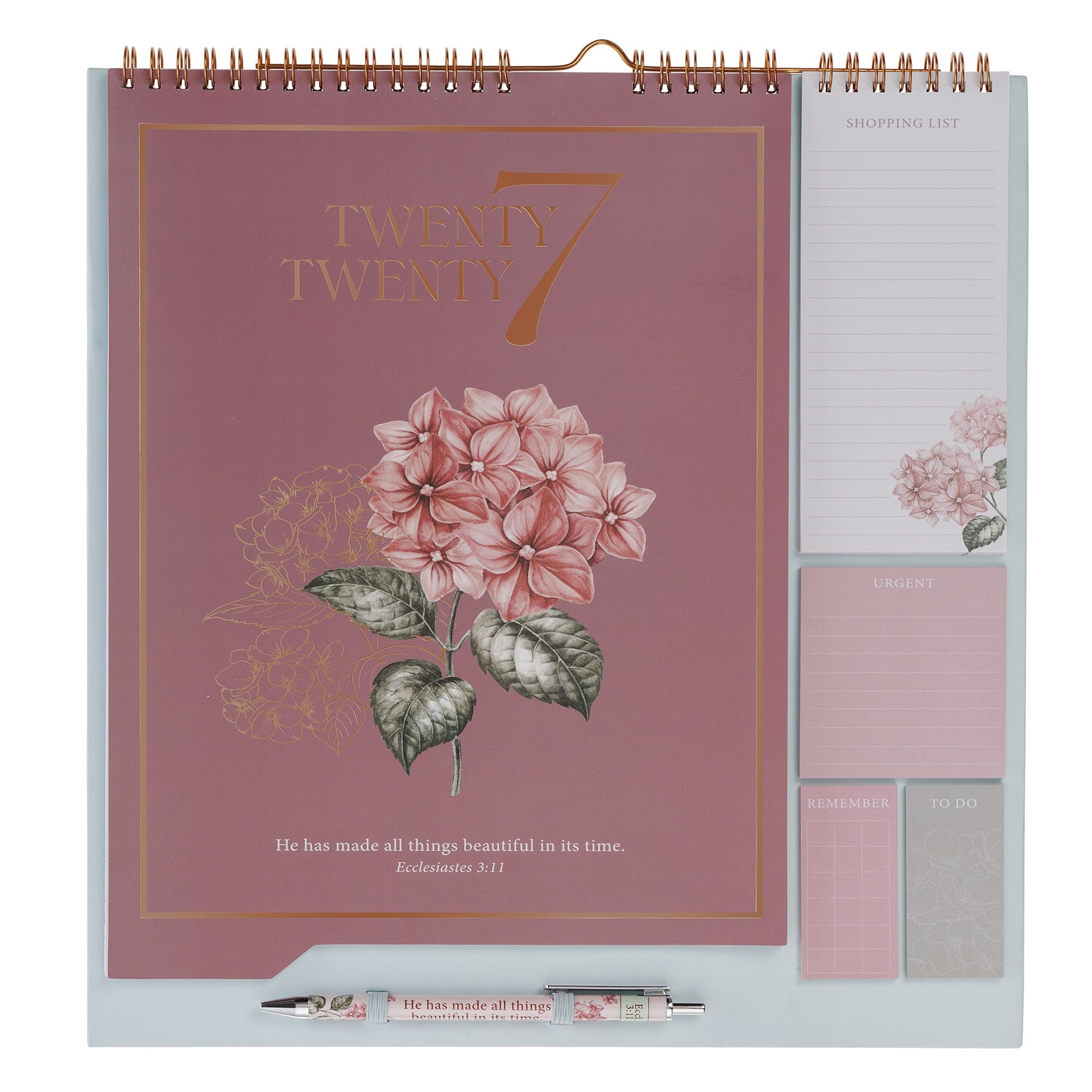 Calendar/Stationery set w/pen Rose & Hydrangeas Ecc 3:11 - 1